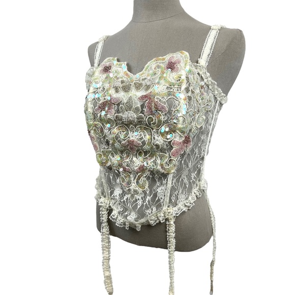 Vtg Victorias Secret Corset Bustier Ivory Lace Sequins Gold Label NWT Sz M - Picture 4 of 8